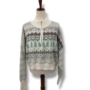 NEW Sugar Moon Icelandic Print Sweater Size Small Cream Green Holiday Print